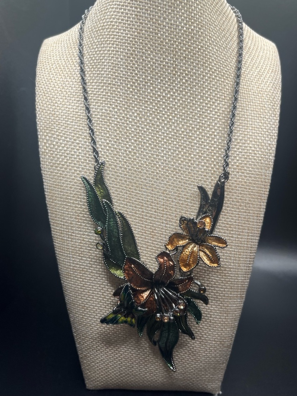 Green and Gold Floral Statement Necklace